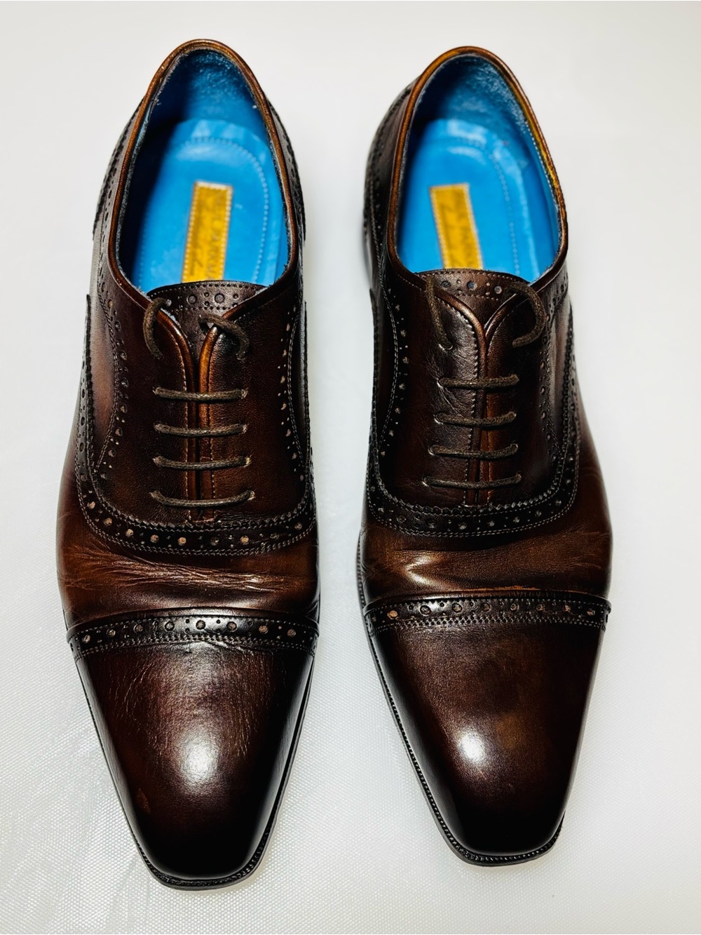 PAUL PARKMAN Brown Leather Cap-Toe Brogue Oxfords Size US 11 (EU 45)